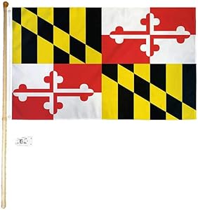AWS 3x5 3'x5' Maryland State Polyester Flag with 5' (Foot) Flag Pole Kit with Wall Mount Bracket & Screws (Imported)