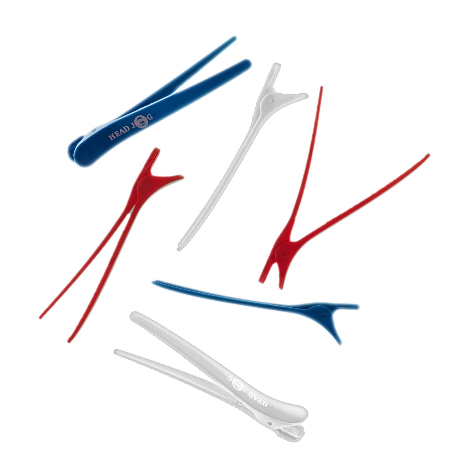 Head Jog Klip Itz 6 Pack Hair Sectioning Clips With Strong Grip. Professional No Crease Duckbill Hair Clips For Sectioning & Styling. Suitable For All Hair Lengths & Types (Red, White & Blue Set)