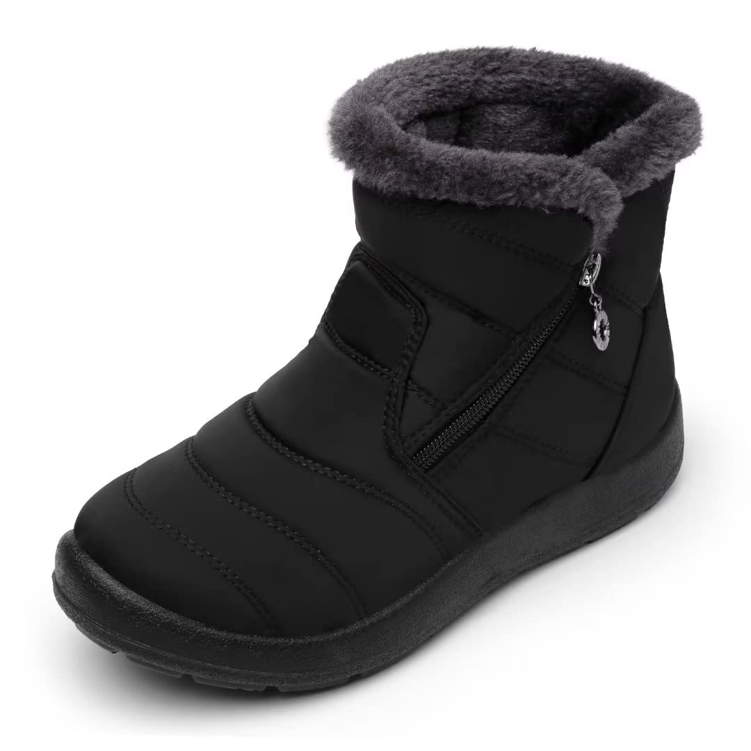 Jakcuz Women's Winter Snow Boots - Zip-Up Fur Lined Ankle Boots, Waterproof Anti-Slip For Outdoor Comfort