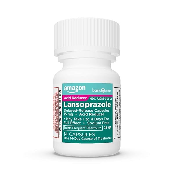 AMAZON BASIC CARE LANSOPRAZOLE DELAYED RELEASE CAPSULES, 15 MG, PROTON PUMP INHIBITOR, ACID REDUCER, 24 HOUR HEARTBURN MEDICINE, 42 COUNT PACK