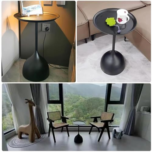 MOZOGOT Home Sofa Side Table Metal End Table, Round Modern Table Bedside Table Accent Side Table Nightstand for Living Room, Bedroom, Indoor & Outdoor Waterproof (Dark Black)
