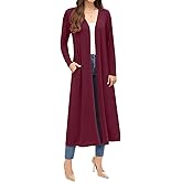 Kinnette Women's Long Cardigans Floor Length Open Front Lightweight Long Sleeve Duster Maxi Cardigan with Pockets