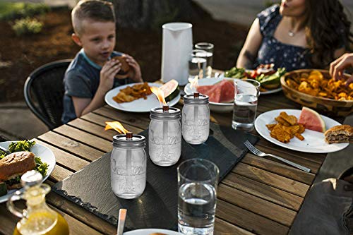 Browill [3 Pack] Mason Jar Table Top Torches Set, Oil Lamp with 3 Fiberglass Wicks, 3 Mason Jar Lids(2.75-inch), 3 Coupling Reducer, 1 Teflon Cap, for Tiki Torch Kits Outdoor Backyard Lighting Decor - Thumbnail 6