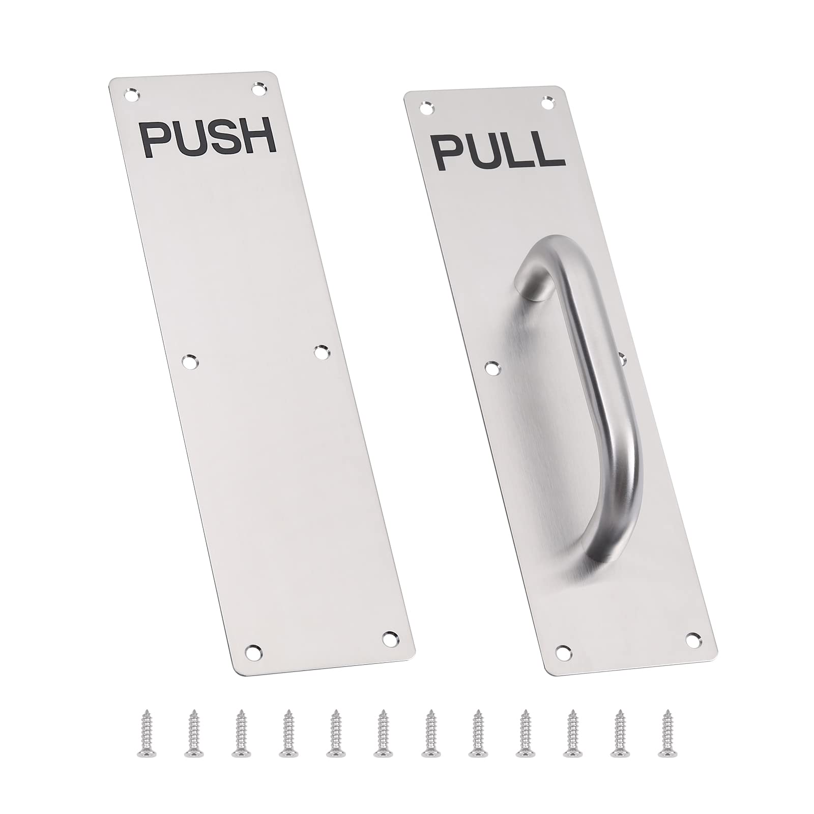 Hulorest Stainless Steel Pull Push Door Handles, Heavy Duty Sliding Door Handles with Back Plate, Gate Handle with Screws, Cabinet Shed Barn Cupboard Toilet Garage Door Handle Hardware