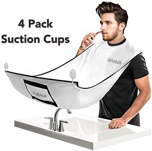 Beard Bib, Apolol Beard Catcher Apron with 4 PCS Suction Cups for Men Shaving and Trimming, Adjustable Neck Straps Hair Clippings Catcher, Grooming Cape Apron for Men Beard &amp; Mustache Care