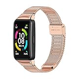 3Chome Metal Strap for Honor Band 6 Smart Wristband, Stainless Steel Bands for Huawei Band 6 Wrist Watch Replacement Bracelet (Rose Gold), 156mm-226mm