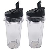 Replacement Parts for Nutri Ninja Blender, Two Pack 16-Ounce (16 oz.) with Sip & Seal Lidfor Nutri Ninja BL203QBK/BL208QBK/BL207QBK/BL206QBK/BL209/BL201C/BL201/BL200 (2)