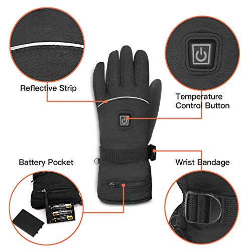 Heated Gloves, Electric Gloves for Men Women 3 Heating Temperature Adjustable TouchScreen Waterproof Warm Gloves for All Kinds of Outdoor Activities