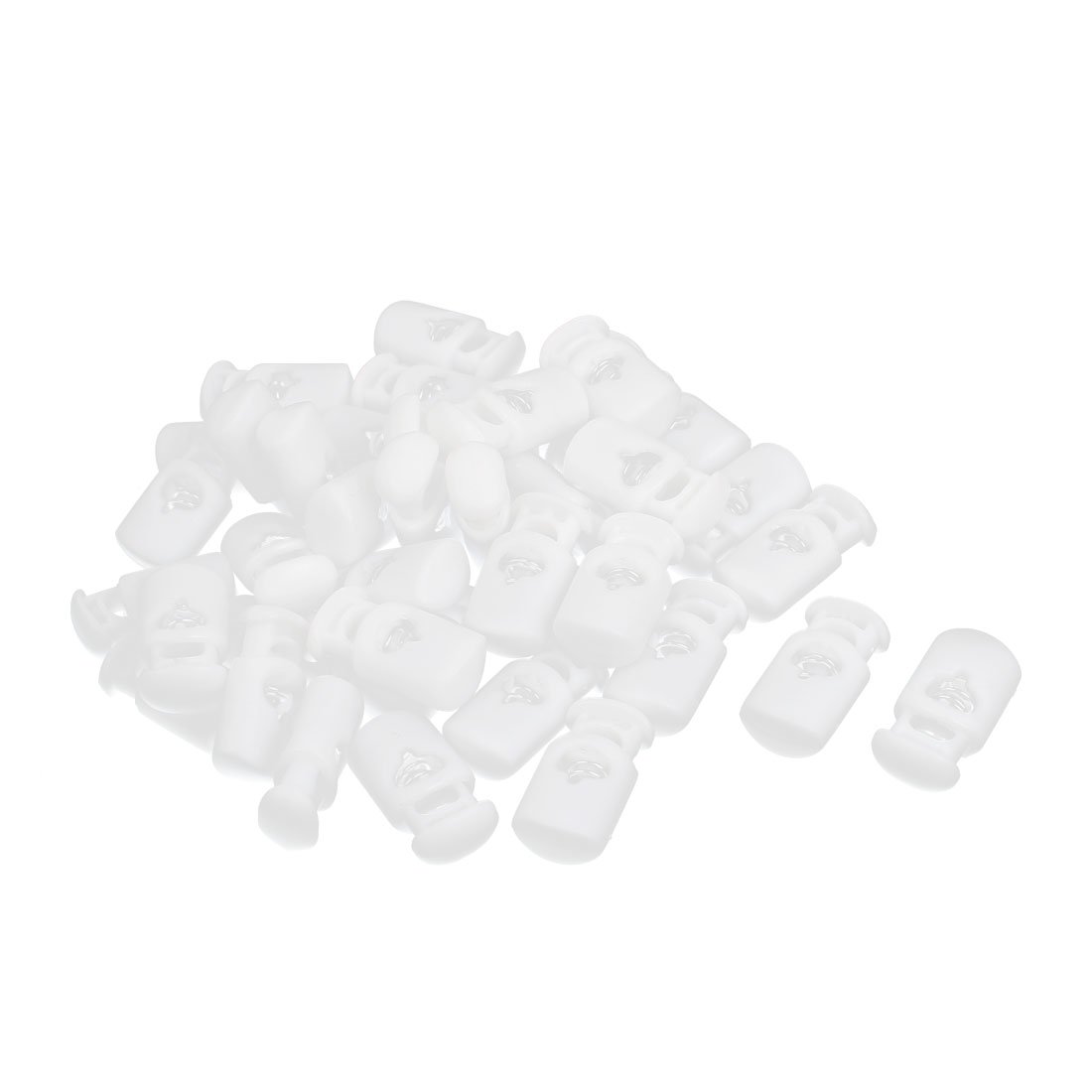 sourcingmap Plastic Toggle Spring Stop Single Hole String Cord Locks 40 Pcs White