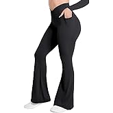 Sunzel Flare Leggings for Women with Pockets, Crossover Yoga Pants with Tummy Control, High Waisted and Wide Leg Side Pockets