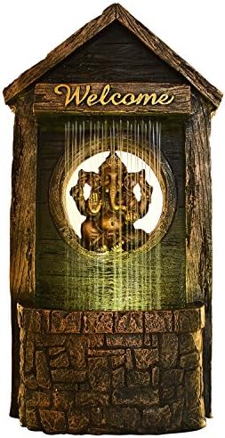 Kiara Polyston indoor/Outdoor natural looking LED light Lord Ganesha with Welcome Text Water Fountain