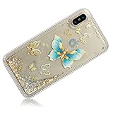 Urberry Iphone X Case, Clear Gel Liquid Case, Sparkle Love Heart, Creative Design Flowing Liquid Case for iPhone X with a Screen Protector (Butterfly)
