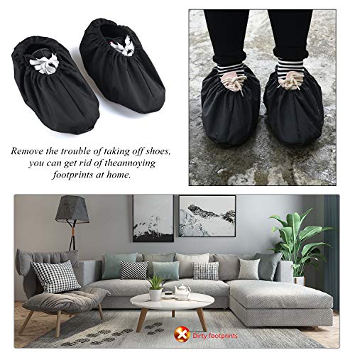 3 Pairs Waterproof Non Slip Washable Reusable Shoe Covers For Household Thickened Boot Covers (Black)