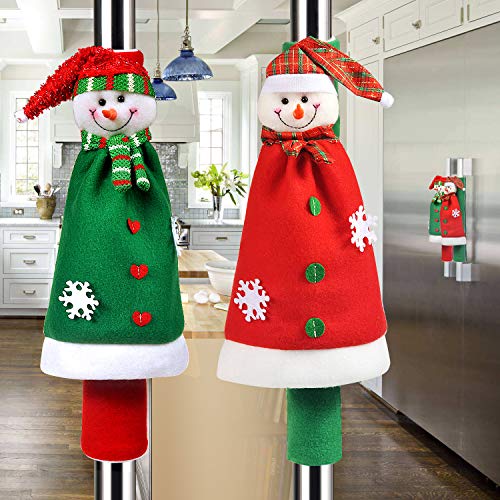 Sheskind Snowman Kitchen Appliance Handle Covers Christmas Handle Protector 3 Packs with Gift Snowman Welcome Ornament for Holiday Season Decoration