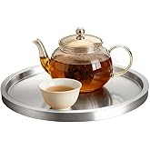 Stainless Steel Round Bar Serving Tray 12.5",Double Wall,Ideal Coffee Table, Decorative,Rotisserie Plate, Tea and Bar Serving,Silver