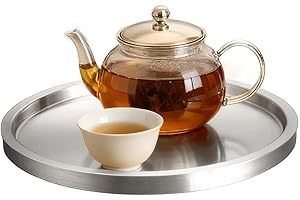 Stainless Steel Round Bar Serving Tray 12.5",Double Wall,Ideal Coffee Table, Decorative,Rotisserie Plate, Tea and Bathroom Se