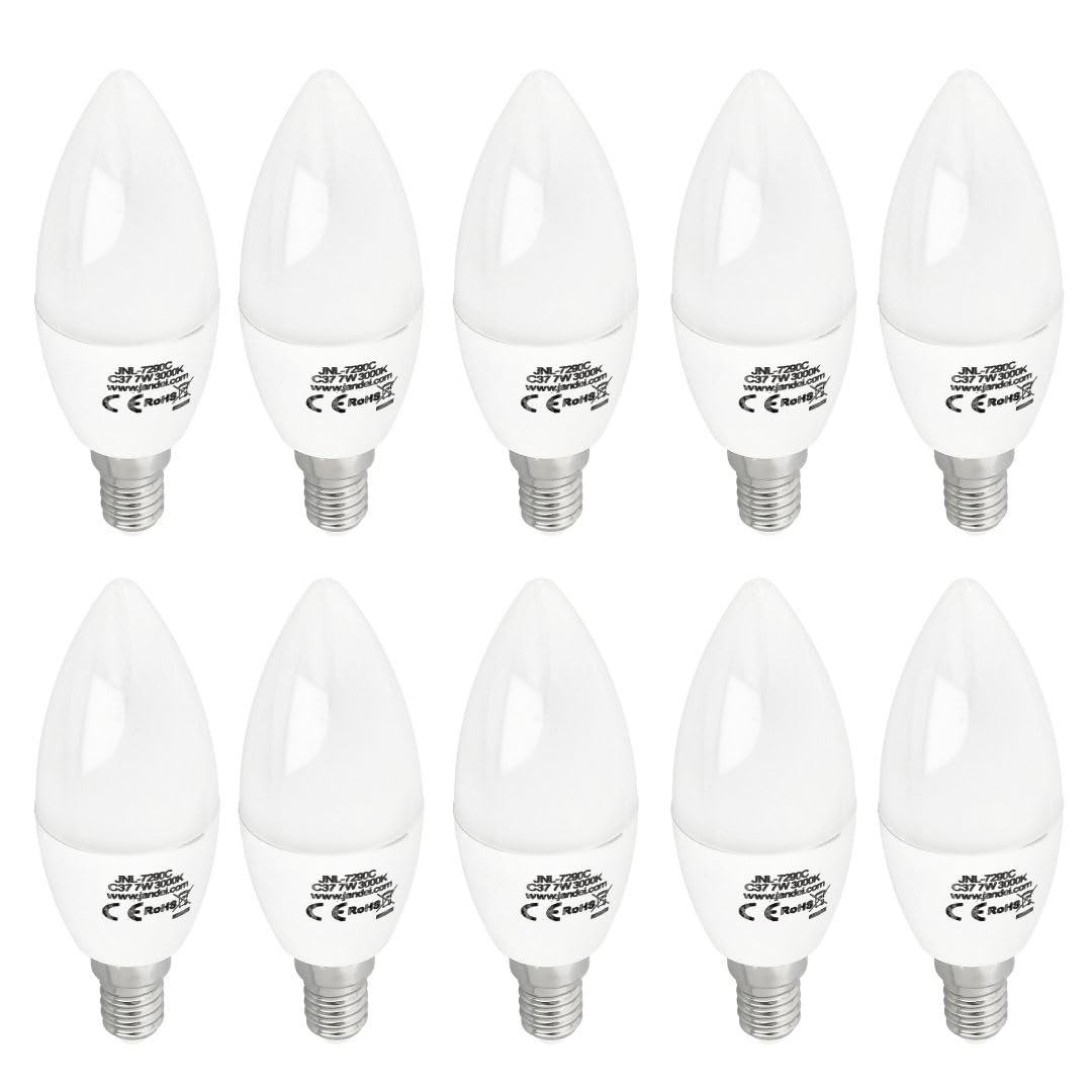 JANDEI E14 LED Light Bulb - 60W Equivalent, Warm White 3000K, 7W Small Edison Screw Bulb, 950LM, Energy Saving LED Light Bulbs - 10 Pack