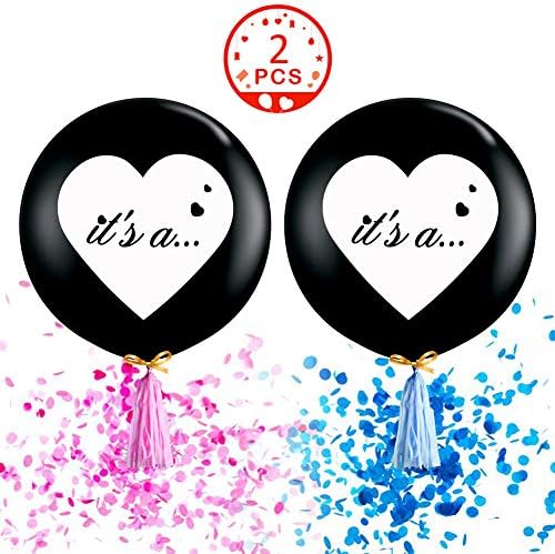 Aparty4u 2pcs Big Gender Reveal Balloons with Pink and Blue Heart Shape Confetti Packs for Baby Shower Party Decor,Boy or Girl Baby Gender Reveal Party Supplies