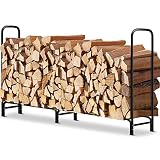 8 ft Outdoor Fire Wood Log Rack for Fireplace Heavy Duty Firewood Pile Storage Racks for Patio Deck Metal Log Holder Stand Tubular Steel Wood Stacker Outside Fire place Tools Accessories Black