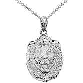 Animal Kingdom Bold Sterling Silver Sparkle-Cut Lion Statement Pendant Necklace (Small)