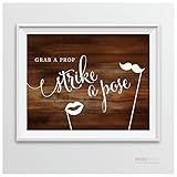 Andaz Press Wedding Party Signs, Rustic Wood Print, 8.5-inch x 11-inch, Grab a Prop & Strike a Pose Photobooth Sign, 1-Pack