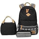 HITOP Geometry Polka Dots Casual Canvas Backpack + Lunch Bags + Pen Case Bags Set