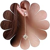 Yheakne Boho Crystal Square Drop Earrings Gold Filigree Square Earrings Vintage Cz Square Dangle Earrings Tiny Rhinestone Stud Earrings Jewelry for Women
