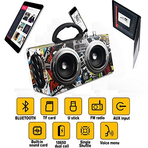 Portable Bluetooth Speaker Retro with SD MMC USB FM loundspeaker BoomBox Large outdoor wireless sound box for men (Graffiti)