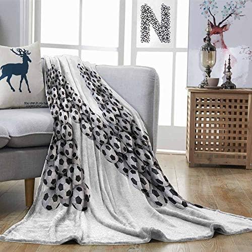 DILITECK Letter N Anti-Pilling Blanket Hexagon Motifs Soccer Balls N Alphabet Composition Uppercase Illustration Easy to Carry Black and White W70 xL84