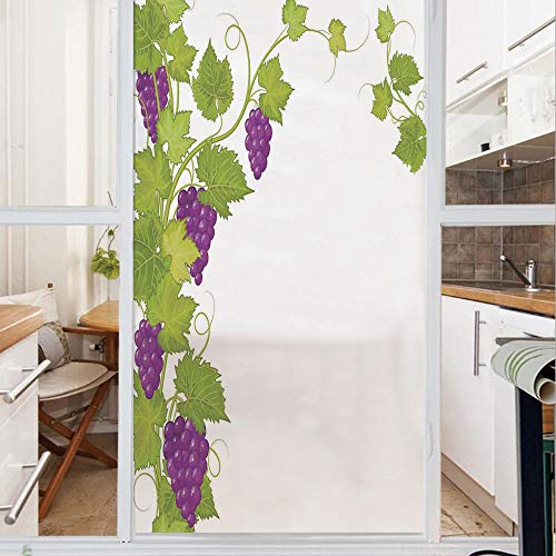 Ylljy00 Decorative Privacy Window Film/Latin Brochure Label Italian Town Province Vintage Menu Sign Artwork/No-Glue Self Static Cling for Home Bedroom Bathroom Kitchen Office Decor Violet Green