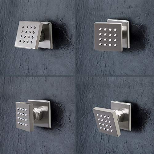 HOMEDEC 4 PCS Bathroom Faucets Accessories 50 x 50 MM Rainfall Shower Body Jet 2 Inch Brass Massage Spray Jets Rain Body Jets,Brushed Nickel