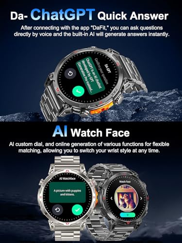 Men's GPS Smart Watch, 1.6 Inch AMOLED Touch Screen, Military Smart Watch, Bluetooth Calls/ChatGPT/IA/100+ Sports Modes, Men's Android iOS Sports Watch