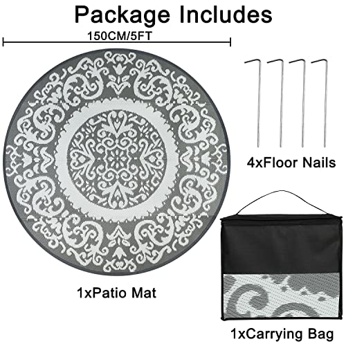 Reversible Round Outdoor Rugs for Patio 5’ Plastic Straw