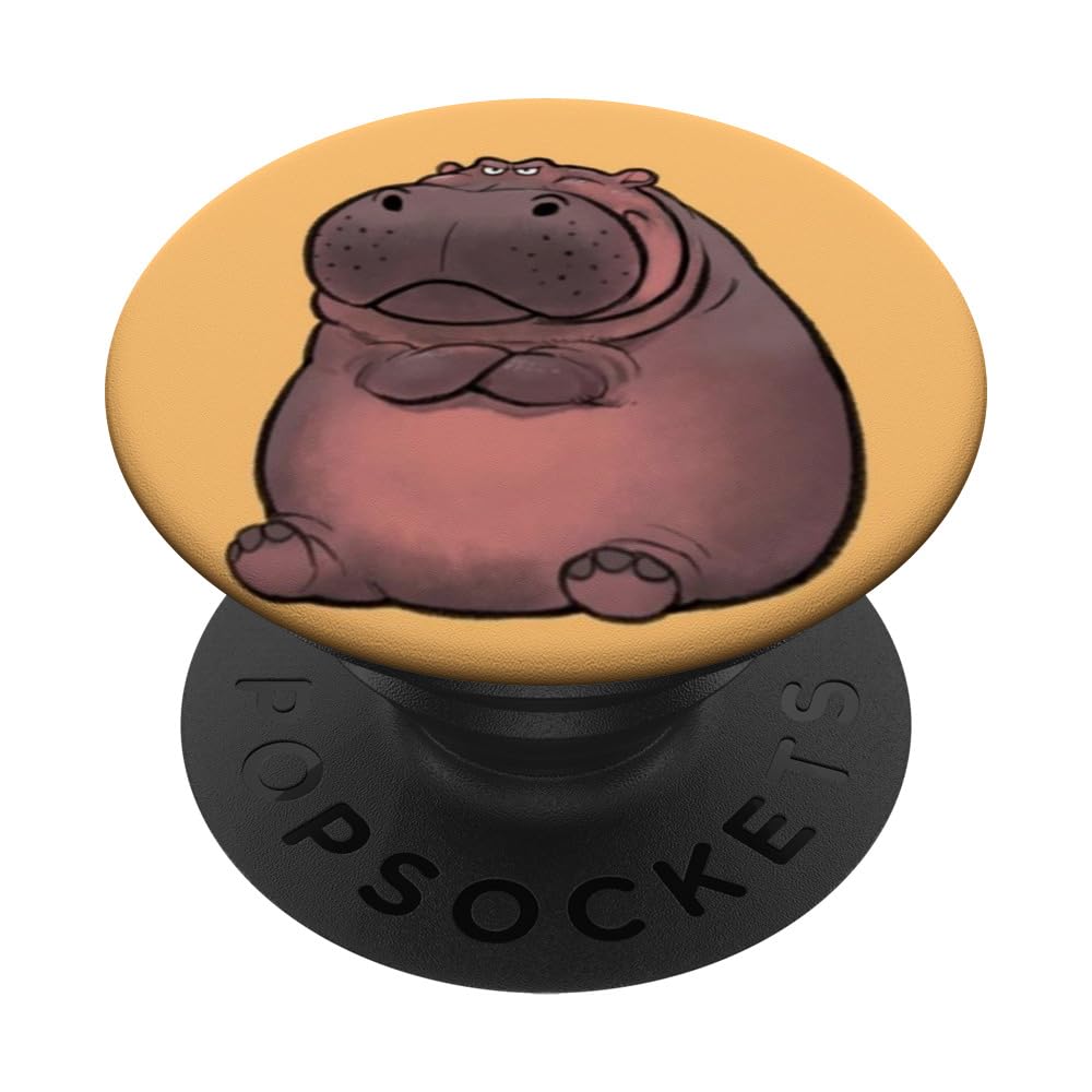 Cute Funny Happy Tropical Hippo Yellow Background PopSockets Swappable PopGrip