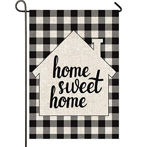 Mogarden Home Sweet Home Garden Flag, Double Sided, 12.5 x 18 Inches, Buffalo Check Plaid Heavy Weatherproof Burlap Yard Flag - Thumbnail 7