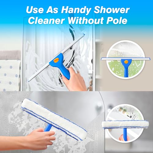 ARTIPOLY Window Cleaning Equipment with 3m Extendable Handle, 8-Section Long Pole Glass Cleaner with Silicone Squeegee & Microfiber Scrubber for Windows, Shower Glass, Mirrors, Doors & Car