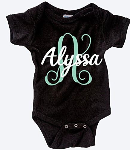 Personalized Monogrammed Baby Infant Onesie Boy or Girl Initial Name Black