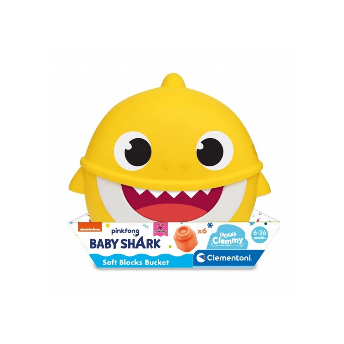 Clementoni 17427, Soft Clemmy Baby Shark Clemmy Soft Blocks Bucket For Babies And Toddlers, Ages 6 Months Plus