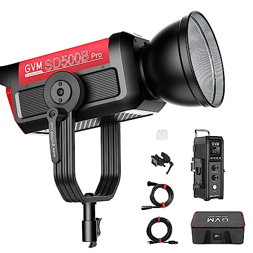 GVM Pro SD500B 500W LED Video Light Studio Lights with Bowen Stand Photography Lighting Kit 61600 Lux/1m Continuous Output Video Light with Controller, CRI 97+, 2700-6800K
