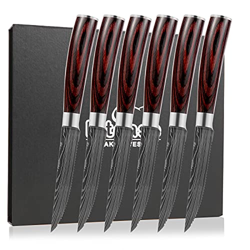 Letcase Stainless Steel Steak Knives, Serrated Steak KnifeSet of 6