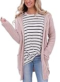 Dokotoo Womens Casual Cozy Long Sleeve Fall Open Front Tunic Knit Sweater Long Cardigan Pullover Coat With Pocket for Work Pink Large