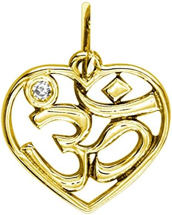 SZIRO Mini Heart Yoga Ohm, Om, Aum Charm Jewelry in 14k Yellow Gold with Diamond Accent