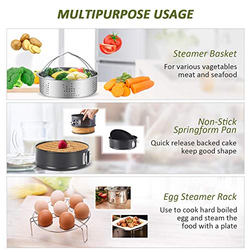 Vemico Pressure Cooker Accessories Set for Instant Pot 10 Pcs Compatible with 5,6,8Qt Pressure Cooker with Steamer Basket, Egg Rack,Egg Bites Mold,Oven Mitts,Food Tong - Thumbnail 2