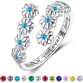 LYTTMAB Birthstone Ring Daisy Ring Sunflower Ring For Women, Sterling S925 Silver Birth Flower Ring, I Think Of You Every Daisy Ring, Sunshine Ring Spoon Ring, Open Ring, Adjustable Ring
