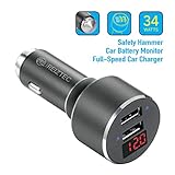 iREIZTEC 34W Dual USB Car Charger, w/ Safety Hammer, QC 3.0 & 5V/2.1A Ports for iPhone X 8 7 6S 6 Plus, iPad Pro Air, Galaxy S9 S8 S7 S6 Edge Plus Note 8, LG G6 V10, HTC Nexus Pixel & more (Black)