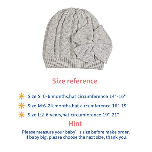 Winter Warm Knitted Baby Hat for Girls Cotton Lined Infant Toddler Girls Hat Autumn Cute Bow Classic Girls Beanie 0-6Y (Gray, M)
