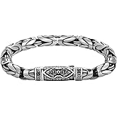 Italian Handmade Sterling Silver Mens Bracelets | Solid S925 Chain Bracelets | Men's Silver Bracelet Gift for Dad, Boyfriend, Son, My Man (8.6'' Vintage Vajra)