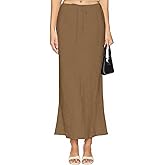 Teddify Women's Linen Drawstring Maxi Skirt High Waisted Flowy Flared A-Line Long Skirts with Lining