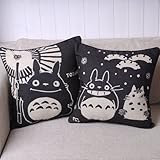 Totoro Pair of Black Totoro Series Print Decorative Pillow Covers 45CMx45CM Linen Throw Pillow Covers Sofa Cushions Black, 45cm x 45cm by Totoro