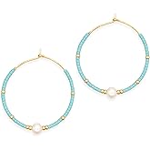 BXDA Seed Beaded Pearl Gold Hoop Earrings for Women, Boho Handmade Statement Colorful Beads Circle Earing Summer Beach Jewelry Gift.